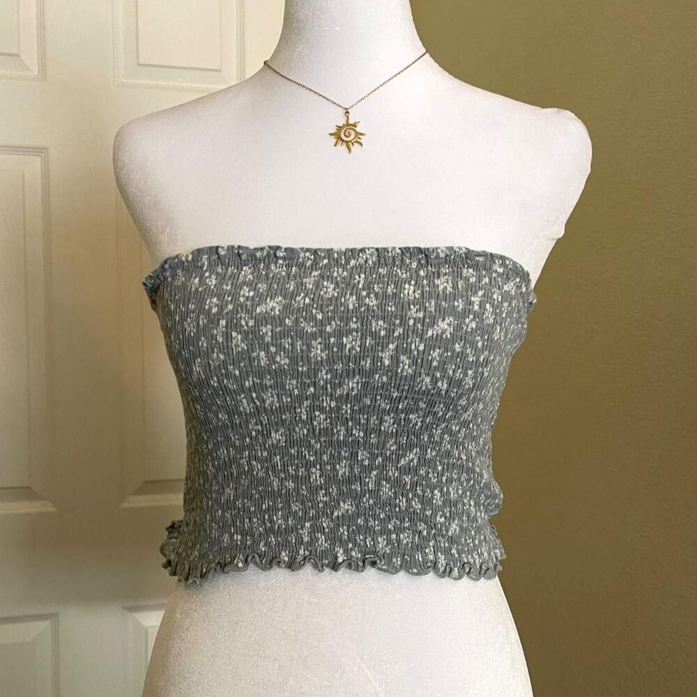 Camellia Dark sage green/white floral smocked tube top - size small